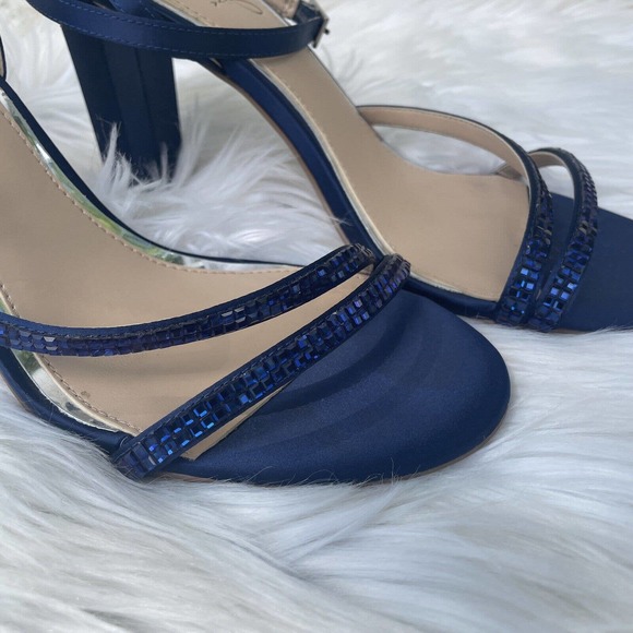Jewel Badgley Mischka Women's Aura Embellished Heels In Navy Satin Size 7 - Picture 2 of 14